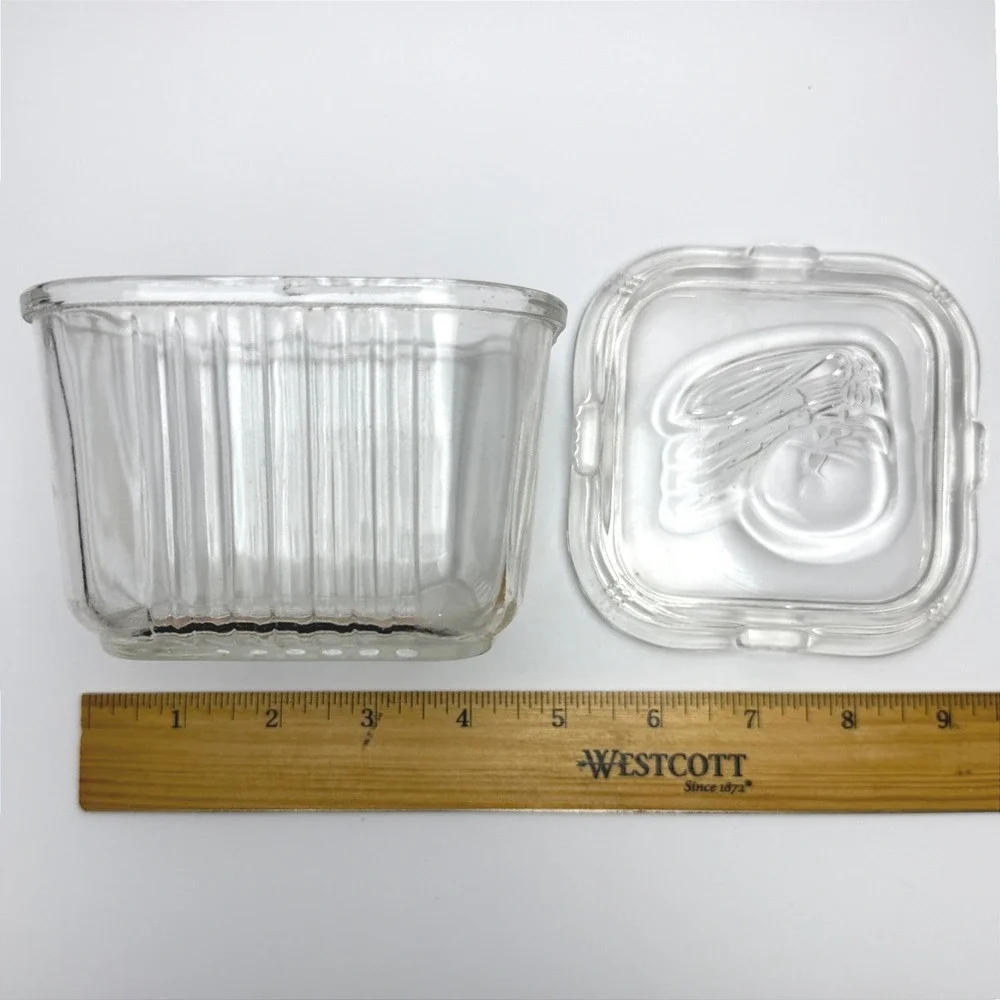 Federal Glass Refrigerator Dish 4.25in Clear Ribbed Vegetable Fridgie MCM 40's